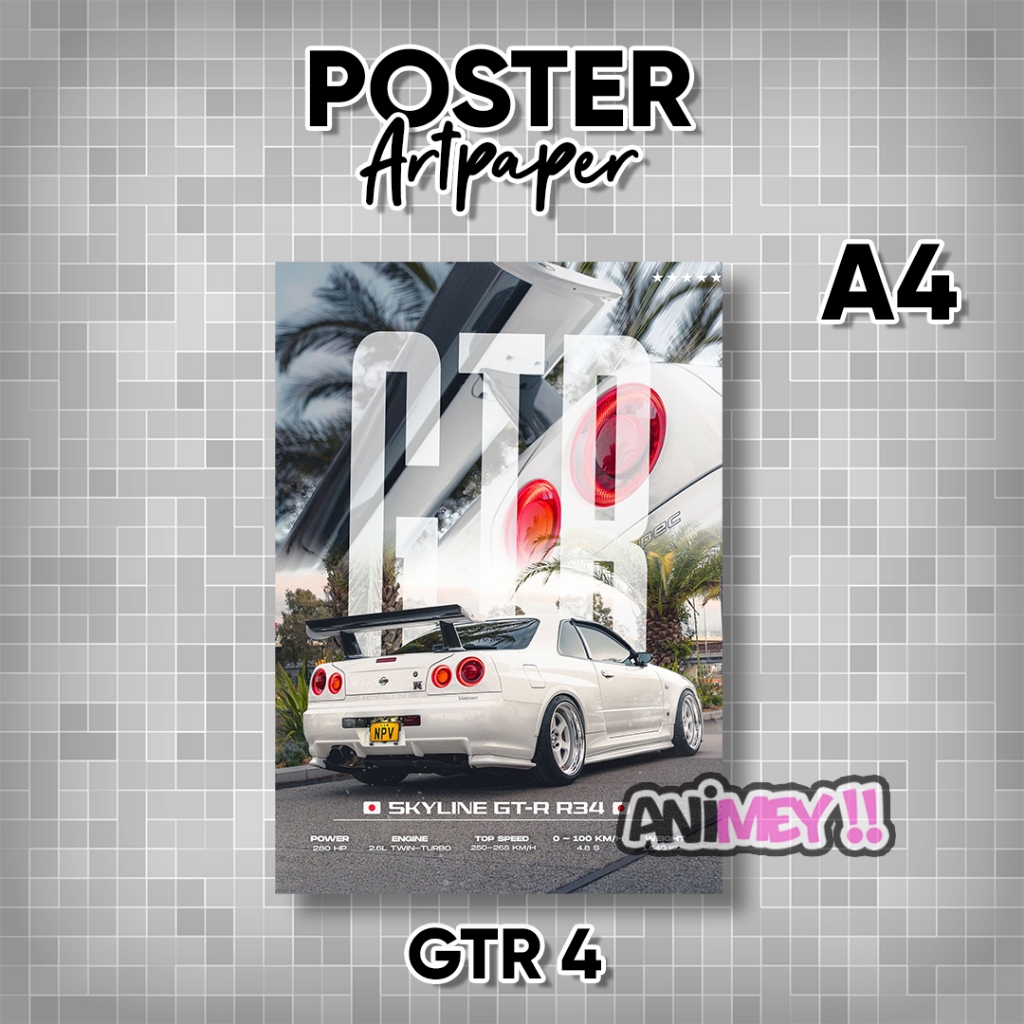 Poster Nissan GTR R34 / Poster Nissan GTR R34 JDM A4 size