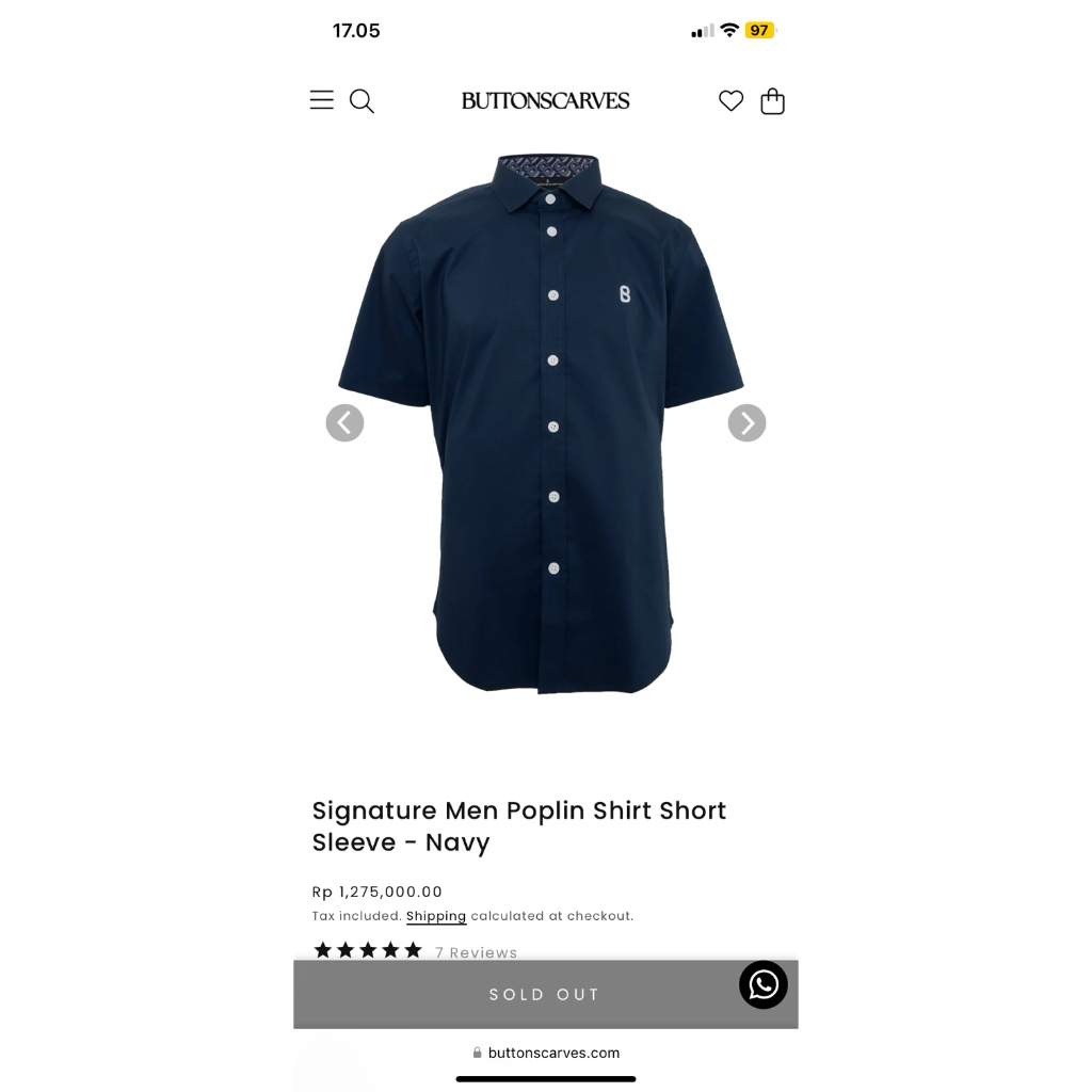 Signature men poplin shirt short sleeve navy Kemeja laki laki buttonscarves