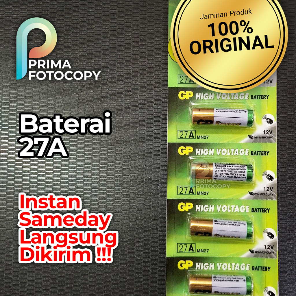 GP 27A 12V ORIGINAL | Baterai Batre Remote Remot Alarm Mobil Bel Rumah Timbangan Termometer Digital 