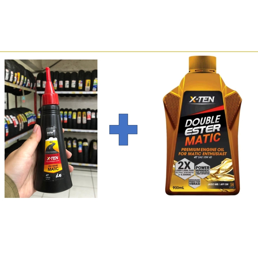 X-TEN Double Ester Matic 900mL 10W40 bundling Oli Gear Matic (4T 120ml) oli gardan