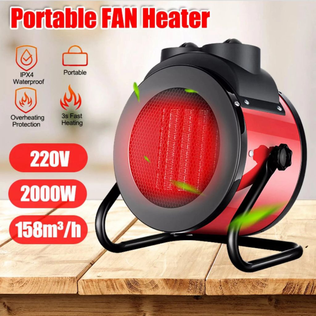 Alat Pemanas Ruangan Keramik 1000 2000W Portable Penghangat FAN Kamar - Merah 1000 2000