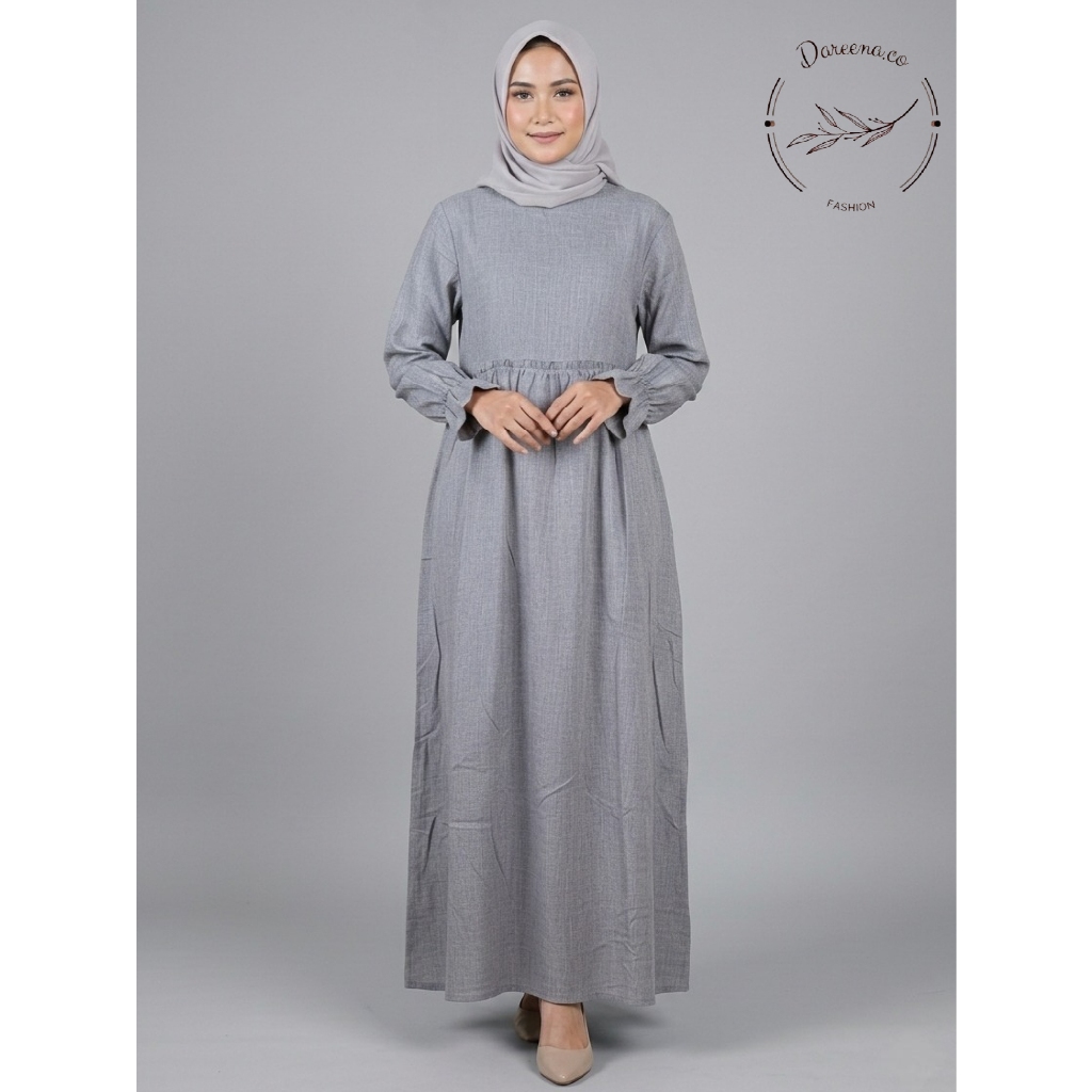 Dareena Gamis Katun Adem Polos Abu Muda Dress Harian Wanita Simpel - GAMIS POLOS ABU 4