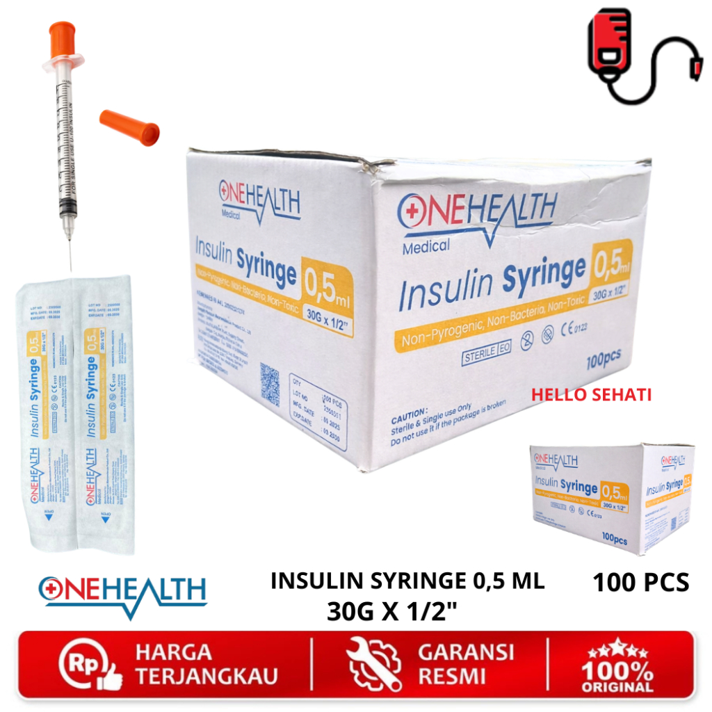 Onehealth Syringe Insulin 0,5cc 30G Jarum Suntik Insulin 0,5ml Disposable Spuit Insulin 100U Sterile
