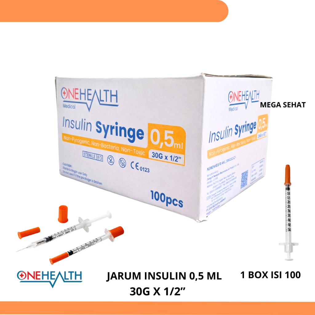 Jarum Suntik Insulin Onehealth 0,5cc 0,5ml 30G Syringe Insulin Disposable 100U Spuit Insulin Sterile