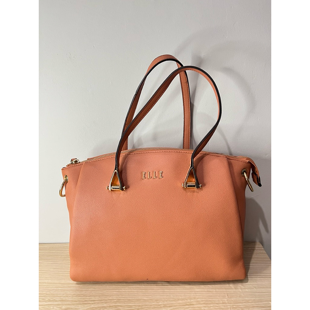 Tas Tangan tote Wanita ELLE Elegan original warna coklat keorangean (new) defect dikit banget
