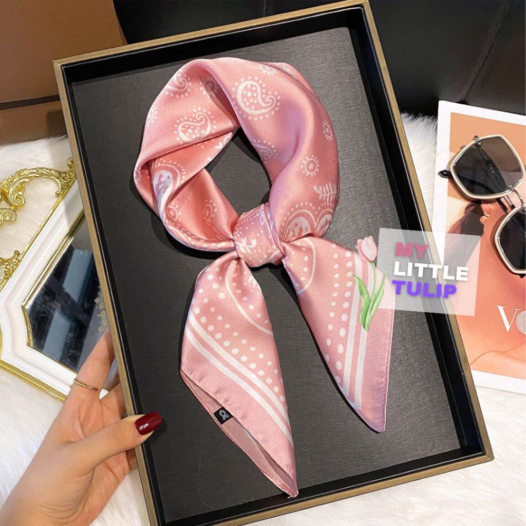 Scarf Satin 70x70 Soft Pastel / Syal Leher Pramugari Segi Empat Satin Premium Motif Batik Klasik Mod