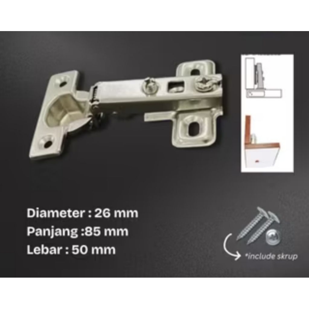 (1 pcs) Engsel Lurus Overlay/Engsel Sendok Mini (26 mm)
