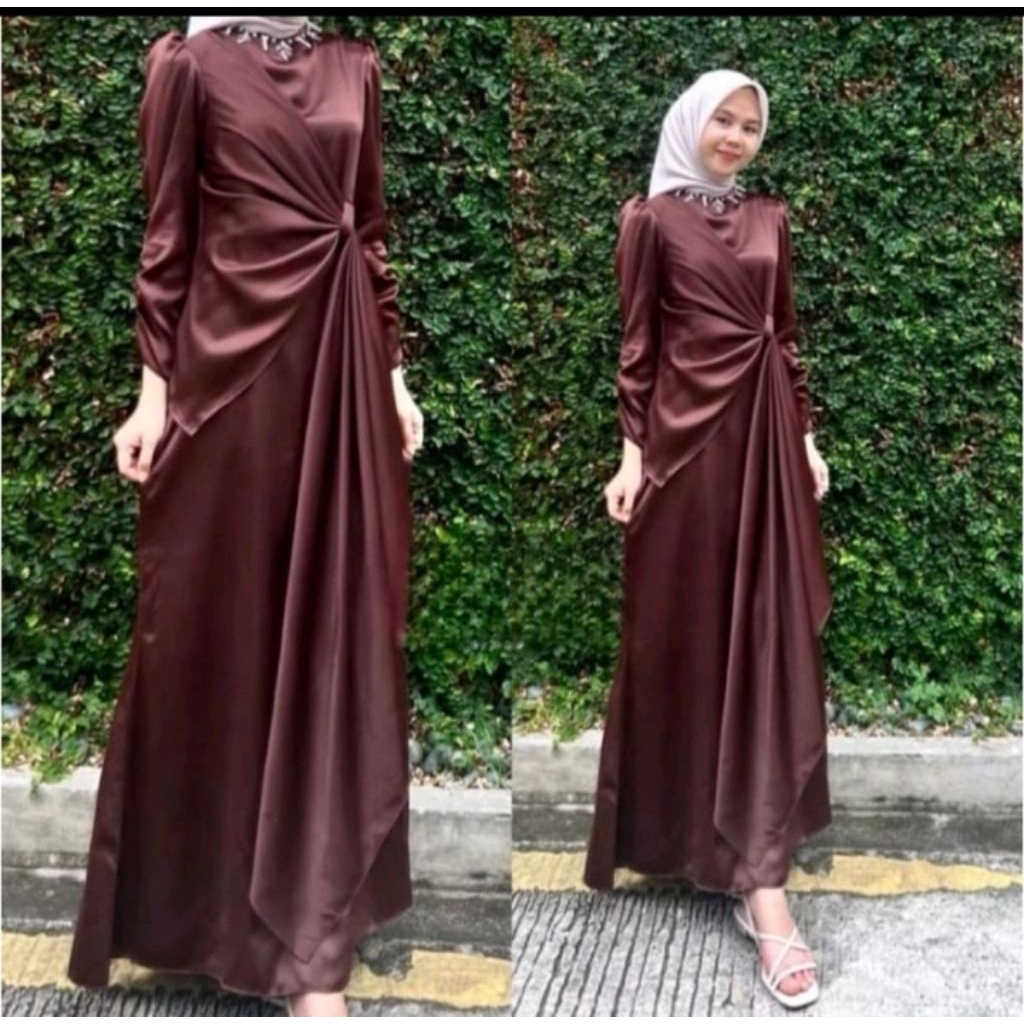 Alsha Dress Satin Mix Payet Premium // Gamis Kondangan Wanita Terbaru 2025