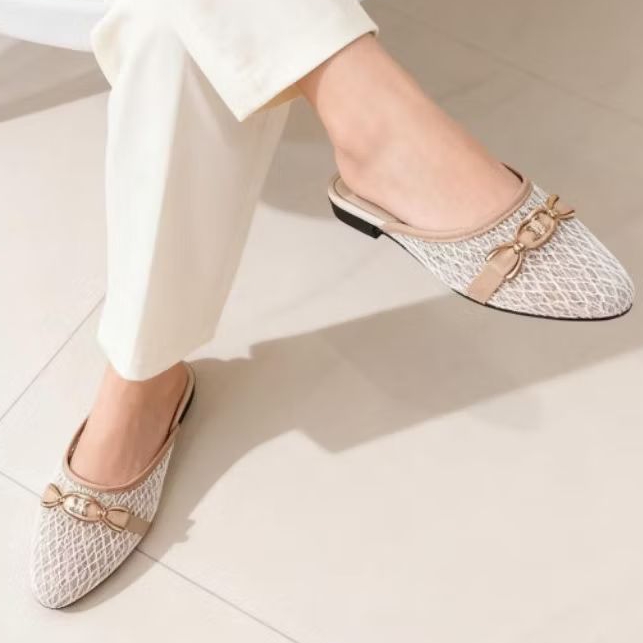 Sepatu Flat Wanita Desain slop Elegan brukat