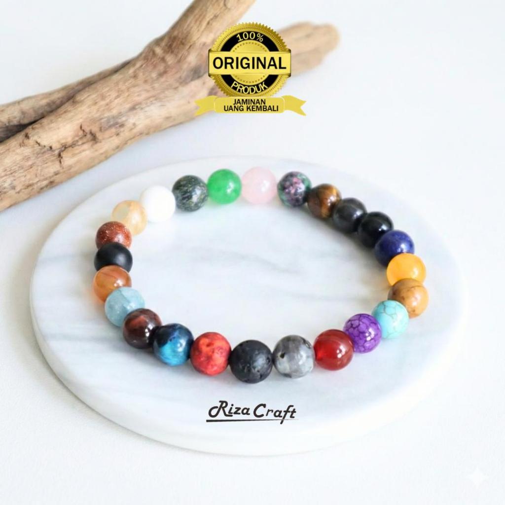 Gelang Estetik Batu Alam Kristal Marjan Lava Labradorite Yaman Kecubung Pirus Jasper Giok Kuning Lap