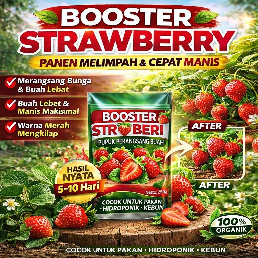 PUPUK BOOSTER STRAWBERRY / PUPUK PELEBAT BUAH STRAWBERRY PUPUK PERANGSANG AGAR BUAH STRAWBERRY MENGH