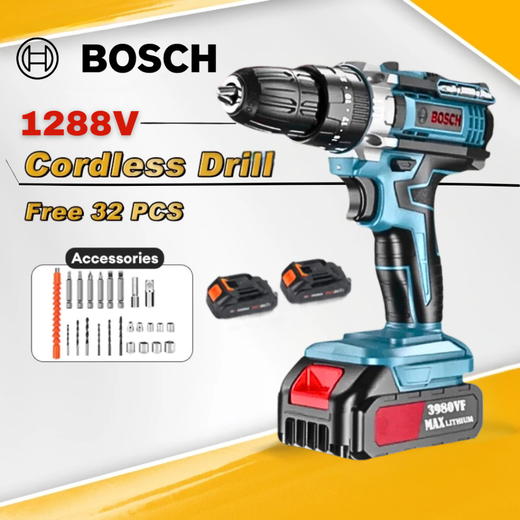Bosch 1288V Mesin Bor Baterai 2 in 1 Tangan Cordless Drill Battery Bor Cordless Power Drills Kit Cor