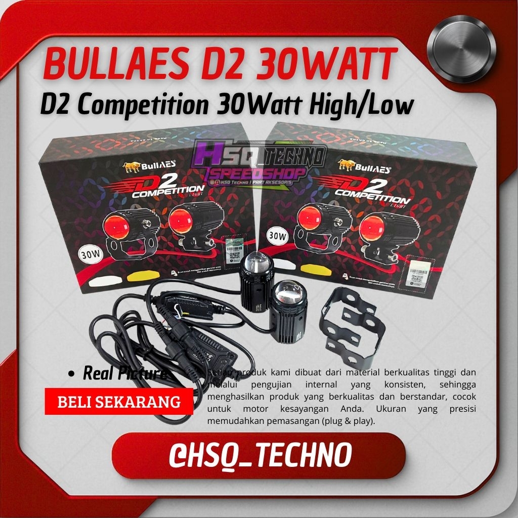 BULLAES Lampu Sorot D2 Laser Competition 30 Watt Putih Kuning + Devil Eye