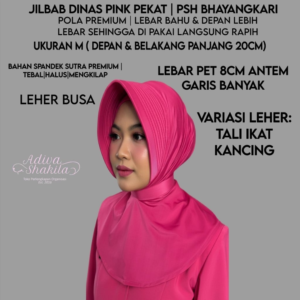 ADIVA - JILBAB DINAS |PSH BHAYANGKARI TERBARU |WARNA PINK PEKAT |POLA BAHU lPREMIUM UKURAN M |SPANDE