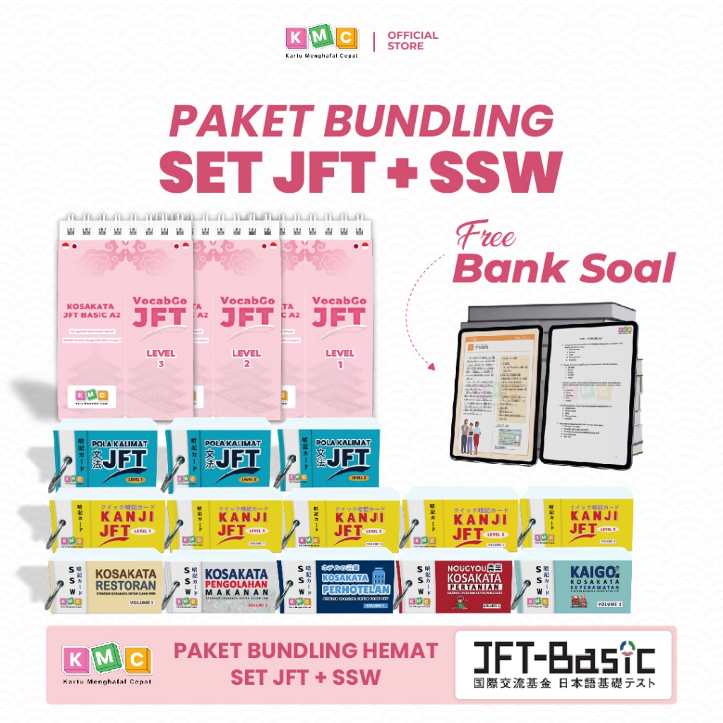 Paket Bundling Set JFT Basic kanji jft pola kalimat jft kosakata jft dan Ssw Keperawatan Pengolahan 