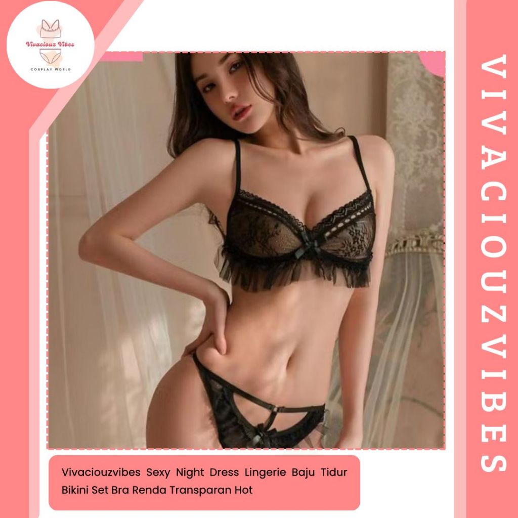 Vivaciouzvibes Sexy Lingerie Baju Tidur Bikini Set Bra Renda Transparan Hot