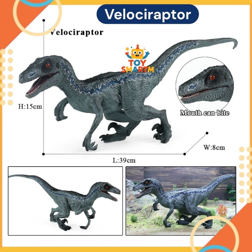 Mainan Dinosaurua Velociraptor Figure Dinosaurus Raptor Blue