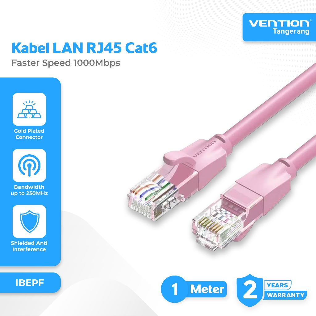Vention Kabel LAN RJ45 Cat6 UTP Gigabit Ethernet UTP 1000Mbps LAN Cable 1M 1 Meter Pink - IBEPF