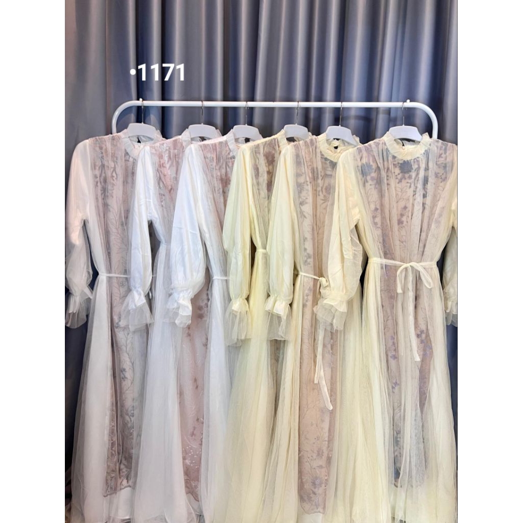 Dress Wanita Premium Layer Tile Bordir | Dress Panjang Elegant | Gamis Pesta Outer Transparan | Dres