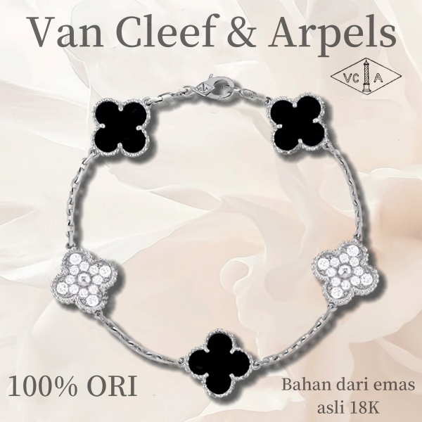 18K emas asli/100% 0Rl   Alhamdra Four Leaves Lucky SeriesGelang /perhiasan wanita/Onyx/berlian/emas