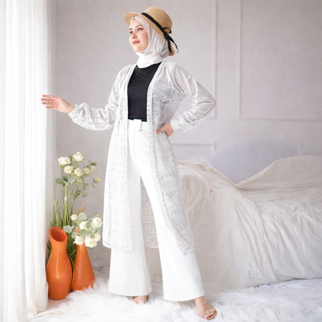 Cardigan Wanita Long Outer Brokat Kondangan Kekinian Bahan Brokat Premium