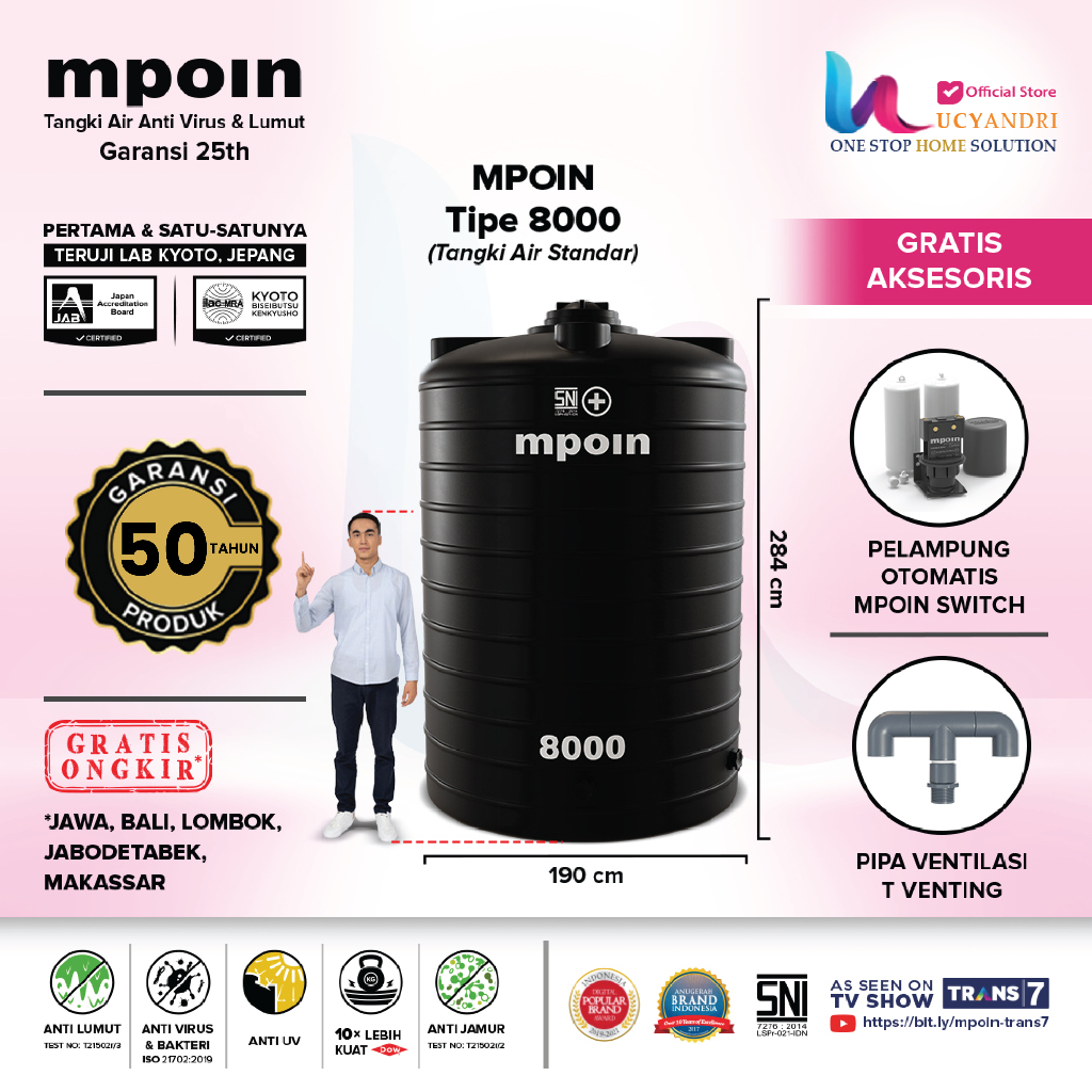 Tangki Air MPOIN PLUS 8000 Gelang Ring Toren Tandon 7500 Liter