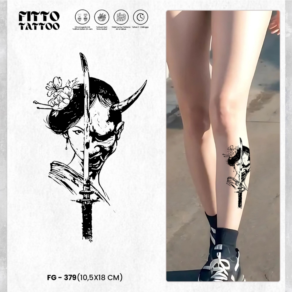Tato Temporer Sementara Wanita Pedang Tatto Semi Permanen Fruit Ink Samurai Tinta Buah Tahan Lama