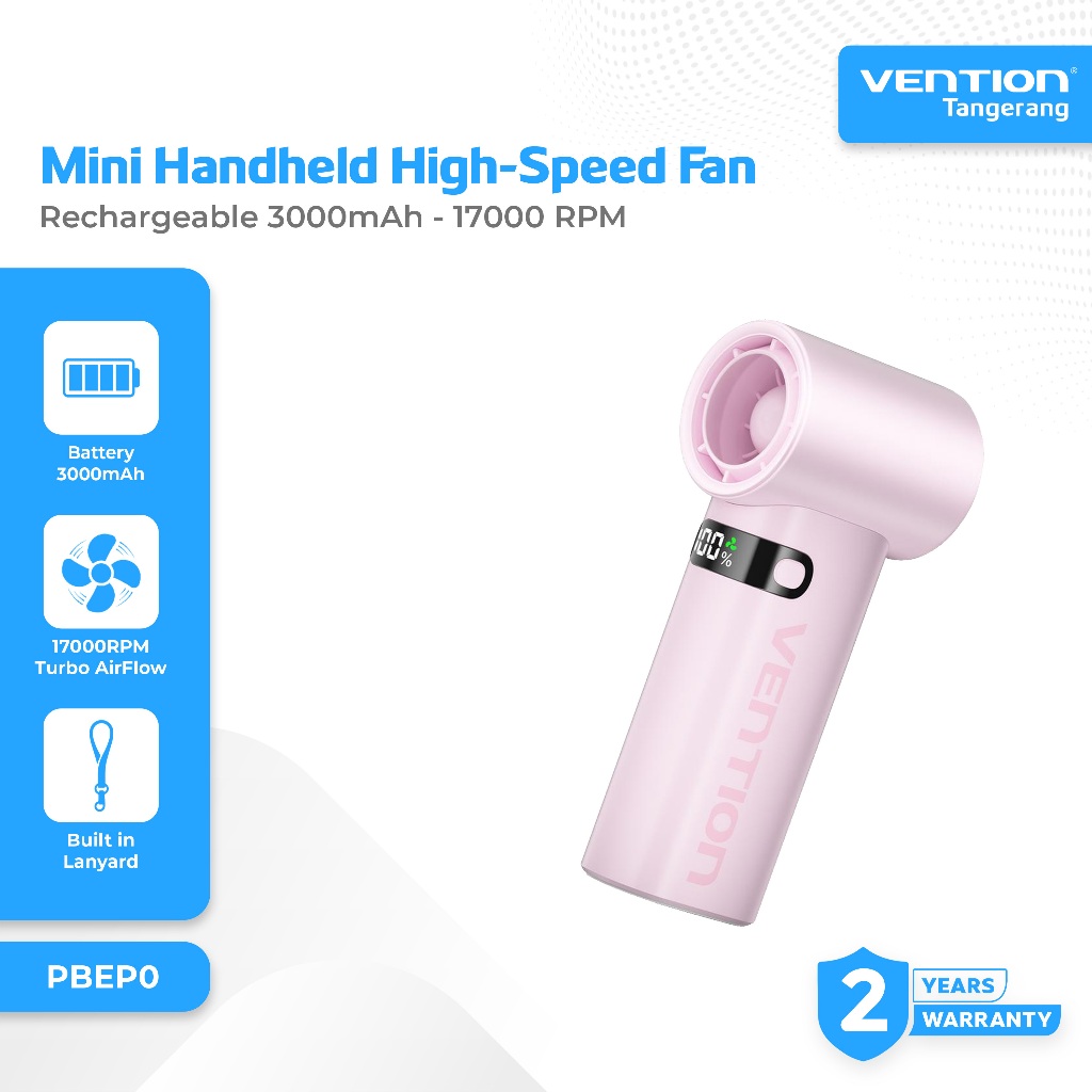 Vention Kipas Angin Portable Genggam 17000 RPM Mini Handheld High-Speed Fan Rechargeable 3000mAh LED