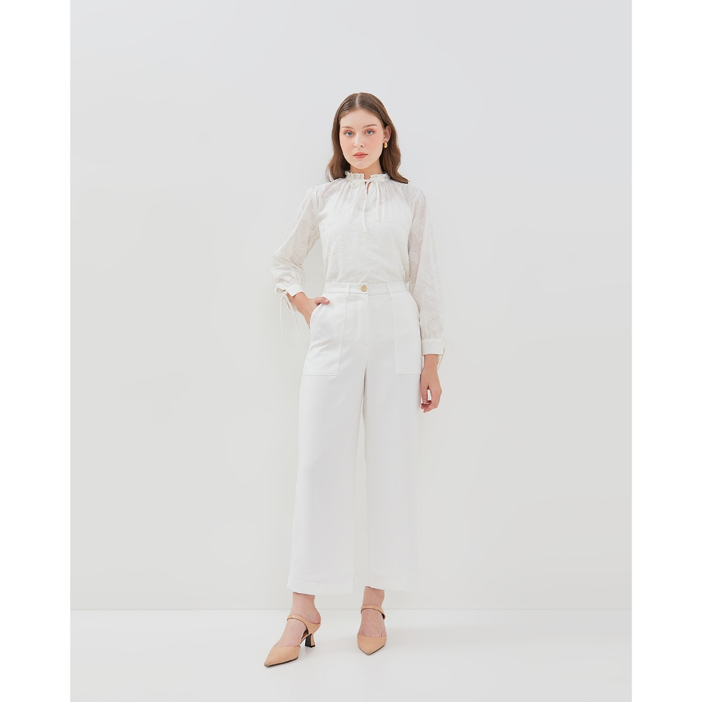 VALINO Celana Panjang Highwaist Straight Wanita (Putih/Hitam)