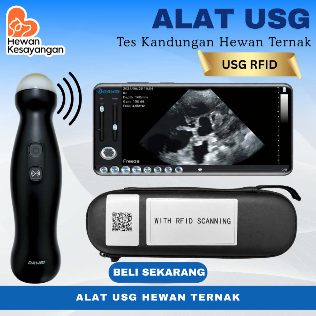 DAWEI Alat USG Ternak Deteksi Kehamilan Portabel Multispesies Domba Kambing Babi