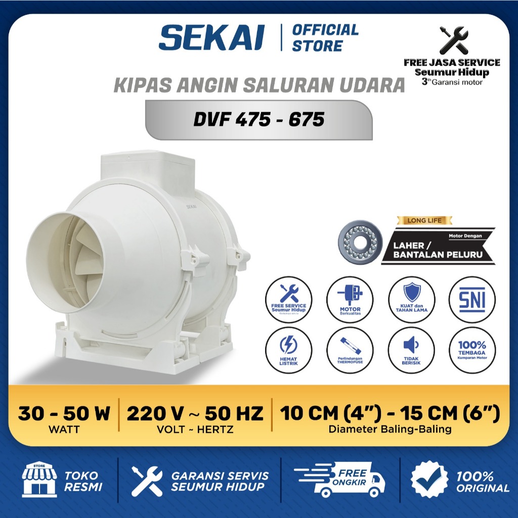 SEKAI Kipas angin ekstraktor saluran udara ventilasi exhaust 4 Inch 6 Inch - DVF 475 / DVF 675
