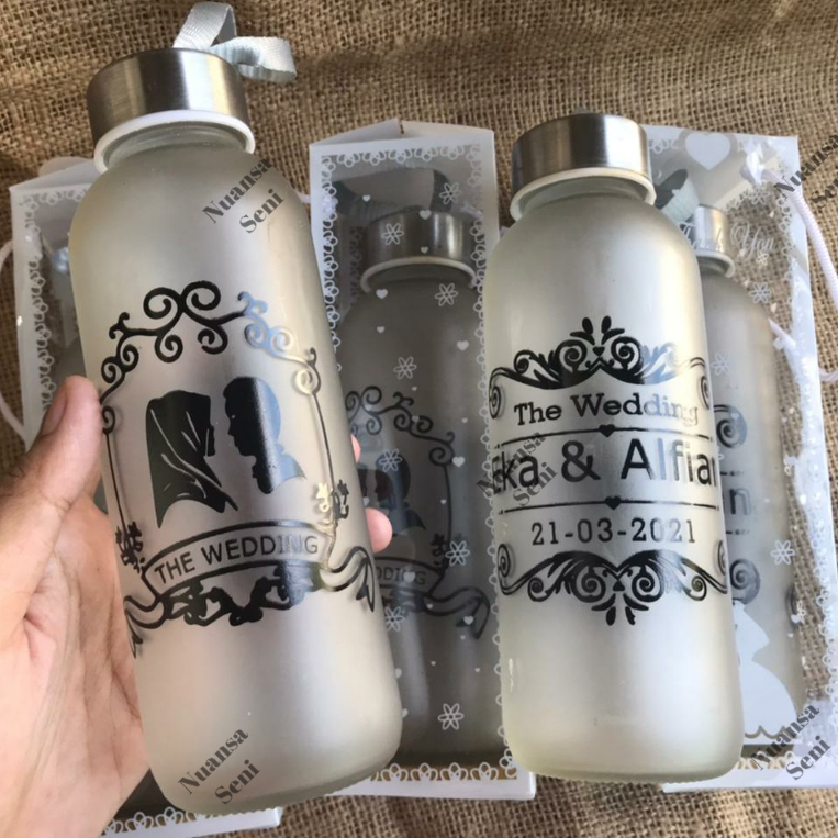 Souvenir Tumbler Botol Minum Kaca Doff 420ml Termos Beling Mini Custom Sablon Kemas Mika