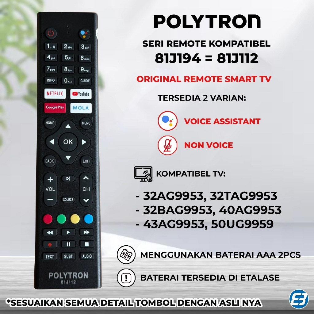 Remote Android Smart TV POLYTRON 81J194 81i960 81J273 81J237 81J237M01 81J172 81J208 81J367