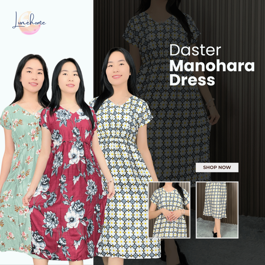 Dress Manohara Panjang Motif Bahan Rayon Premium - Daster Manohara Polos Bali Rayon Premium Lengan P