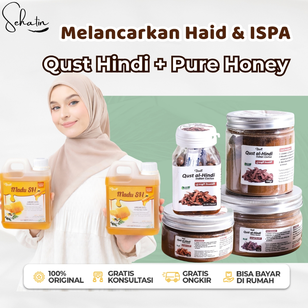 Sehatin Paket Hemat Qust Hindi Serbuk Quts Al Hindi Kapsul+ Madu Murni Original Herbal Asli Alami