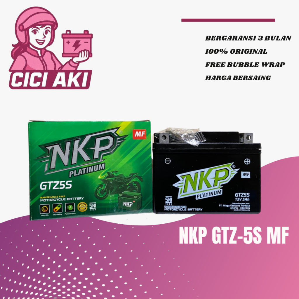 Aki Motor Xeon Vixion Aki Kering, Merk : NKP GTZ-5S MF