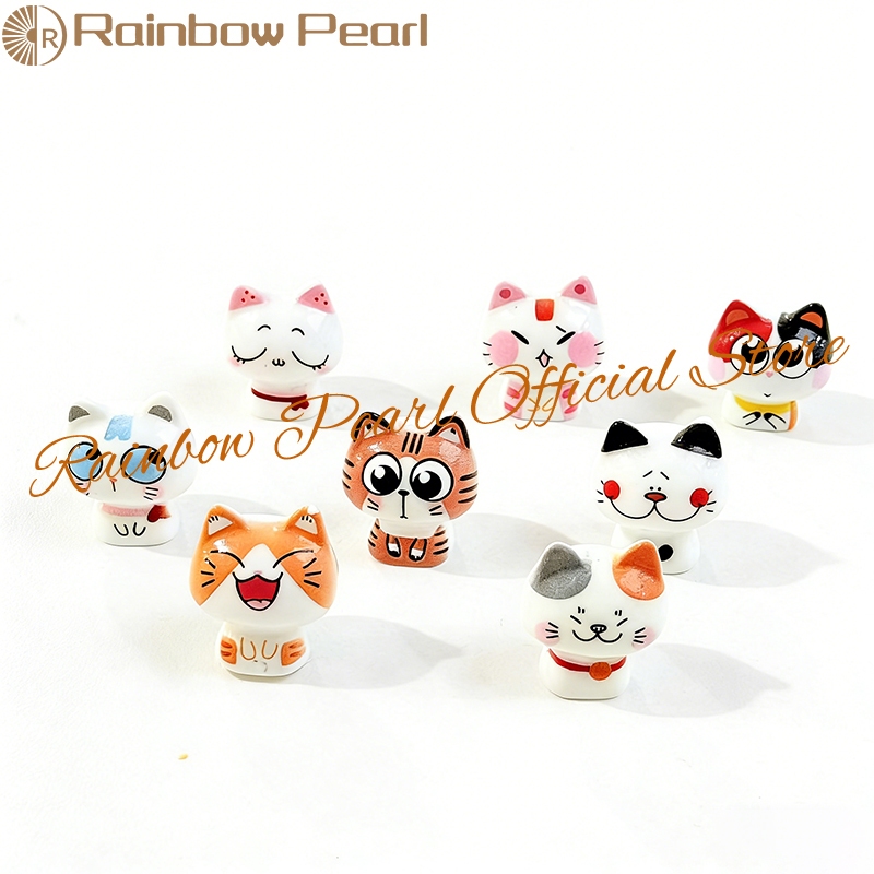Patung Kucing Keramik Lukis Tangan Pelbagai Warna Kucing Hoki Imut Hias Meja Hiasan Rumah Seni Stok 