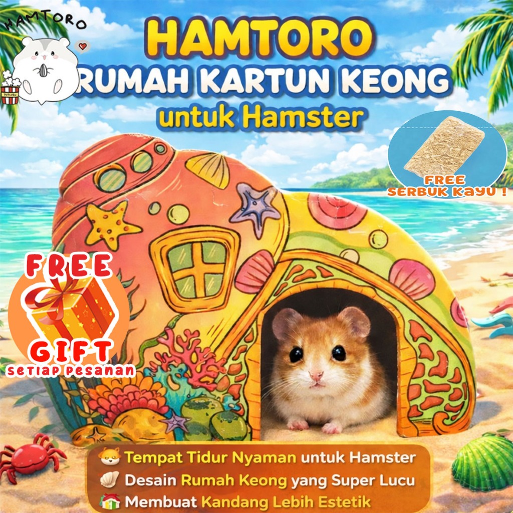 [FREE SERBUK] Hamtoro Rumah Kartun Keong Hamster-Sembunyi Hamster Lucu Motif Laut -Aksesoris Kandang
