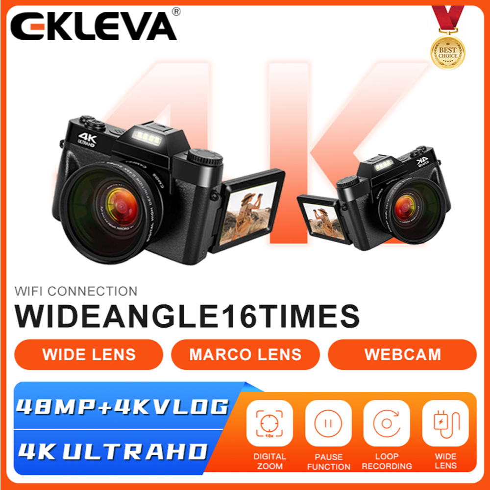 EKLEVA Digital Kamera 48MP 4K 30FPS WiFi 16X Zoom Camcorder Vlog untuk YouTube