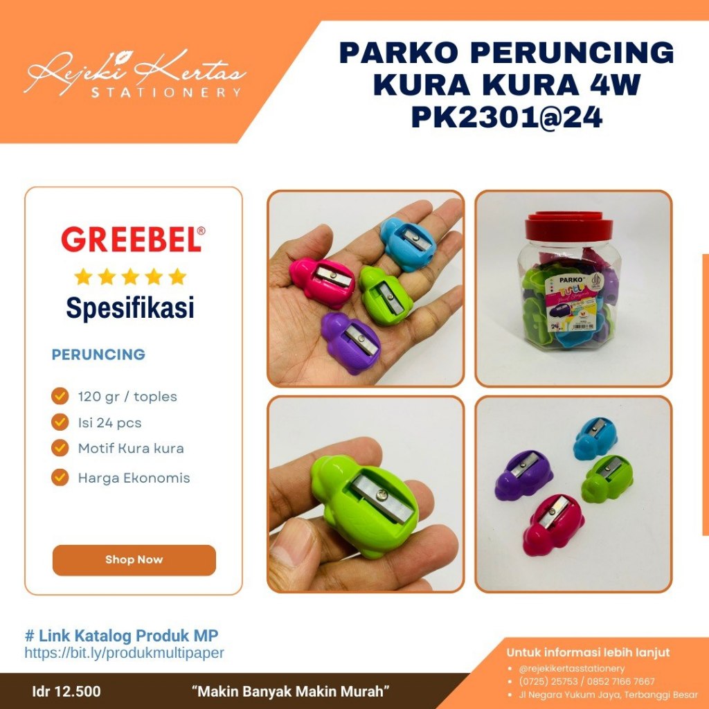 Parko Peruncing Kura-kura 4 Warna PK2301 (1 Toples Isi 24)