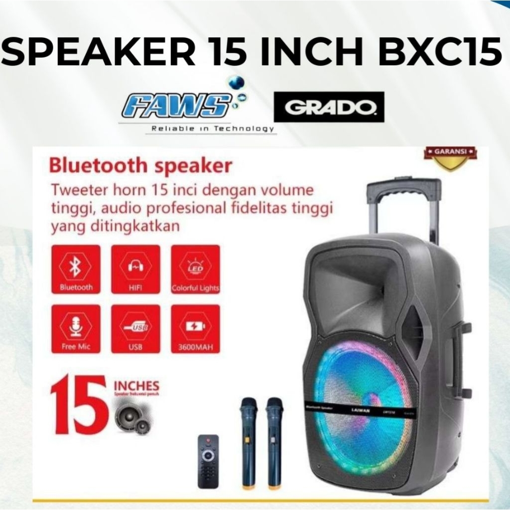 (INSTANT JOGJA) SPEAKER FAWS 15 INCH BXC15 BLUETOOTH SPEAKER FREE 2 MIC BARU