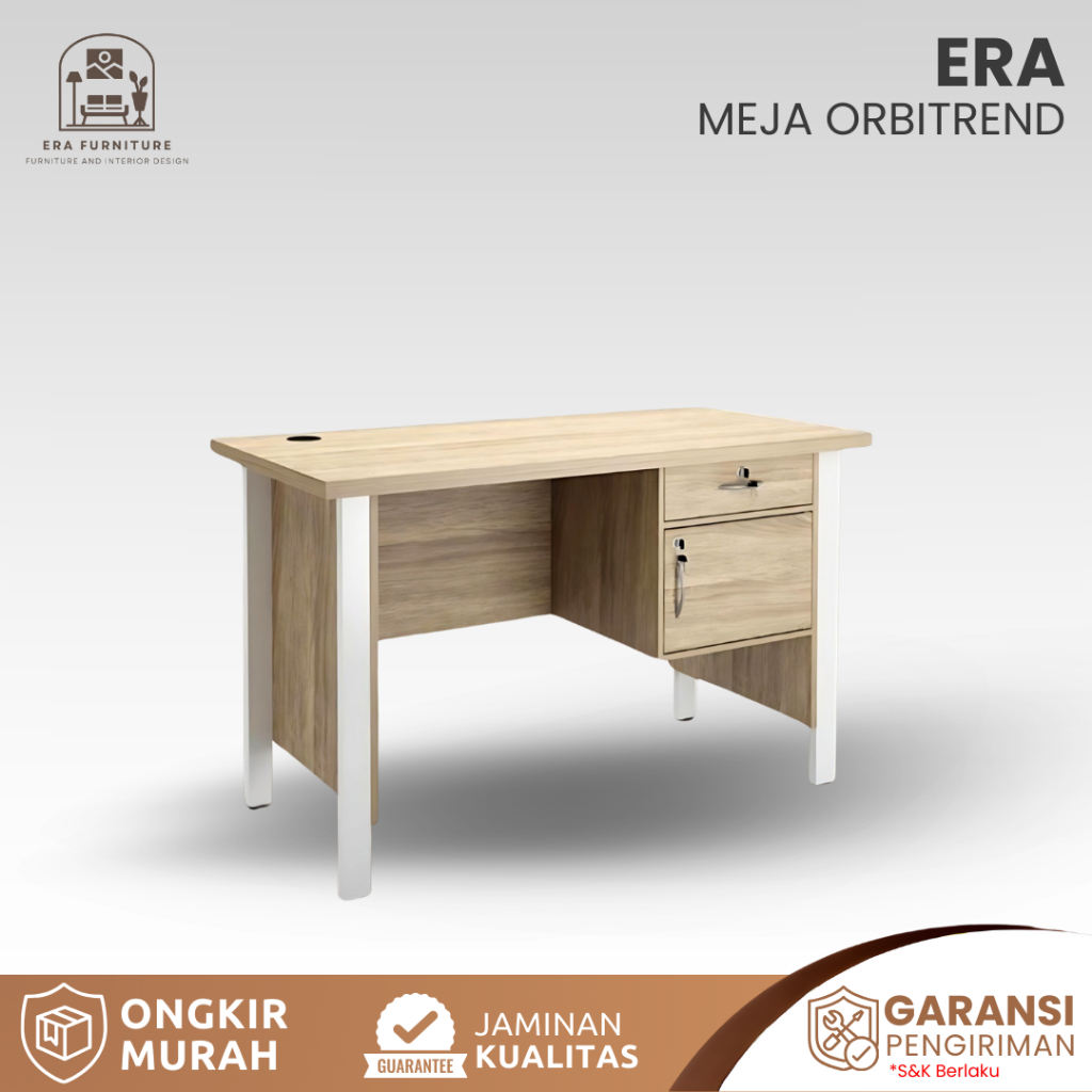 Era Furniture - Orbitrend Max Meja Kantor Meja Kerja Meja Kayu Kaki Besi 1/2 Biro 1 Laci 1 Loker