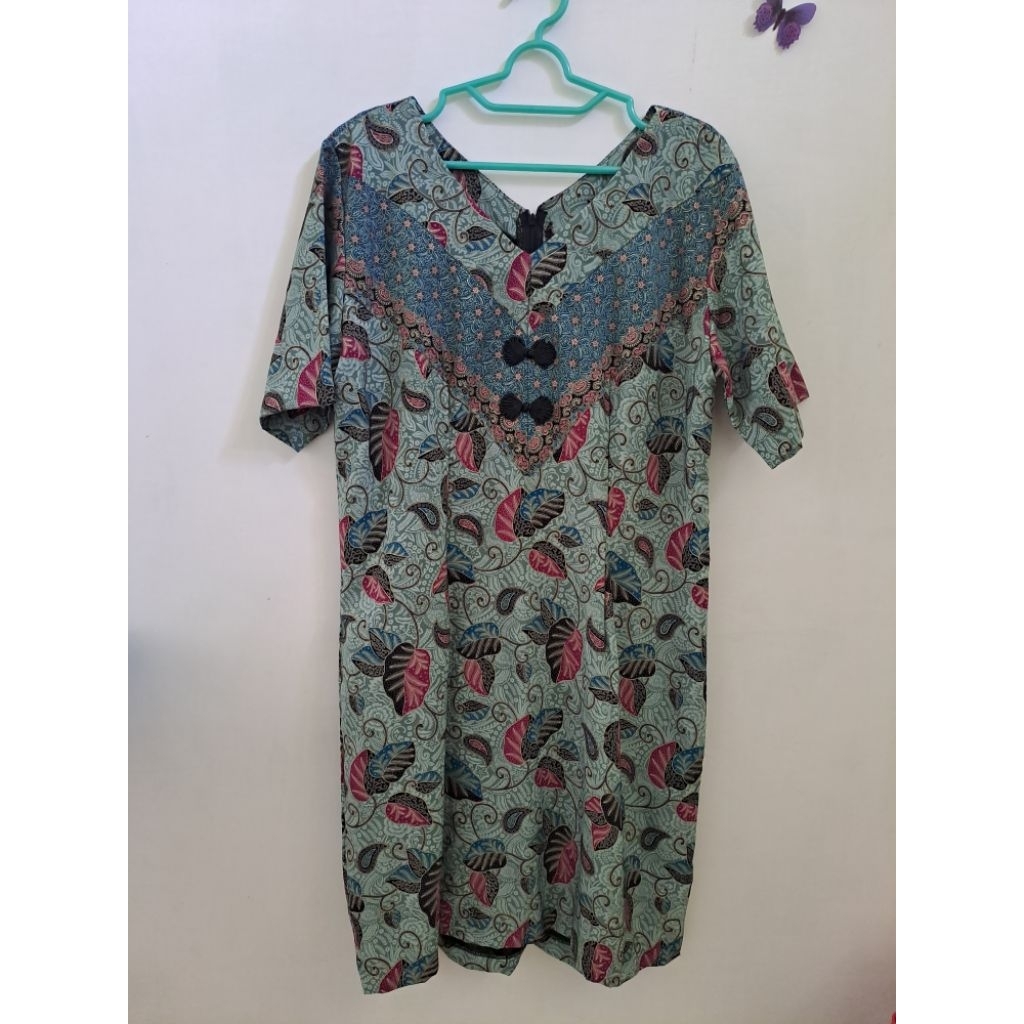 [PRELOVED] Dress Batik wanita | Dress batik dewasa wanita | dres batik kerah V