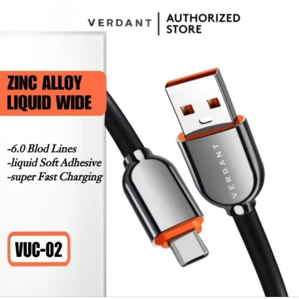 VERDANT VUC-02 KABEL DATA USB TYPE C CABLE V8 3A QC3.0 SUPER FAST CHARGING 120W