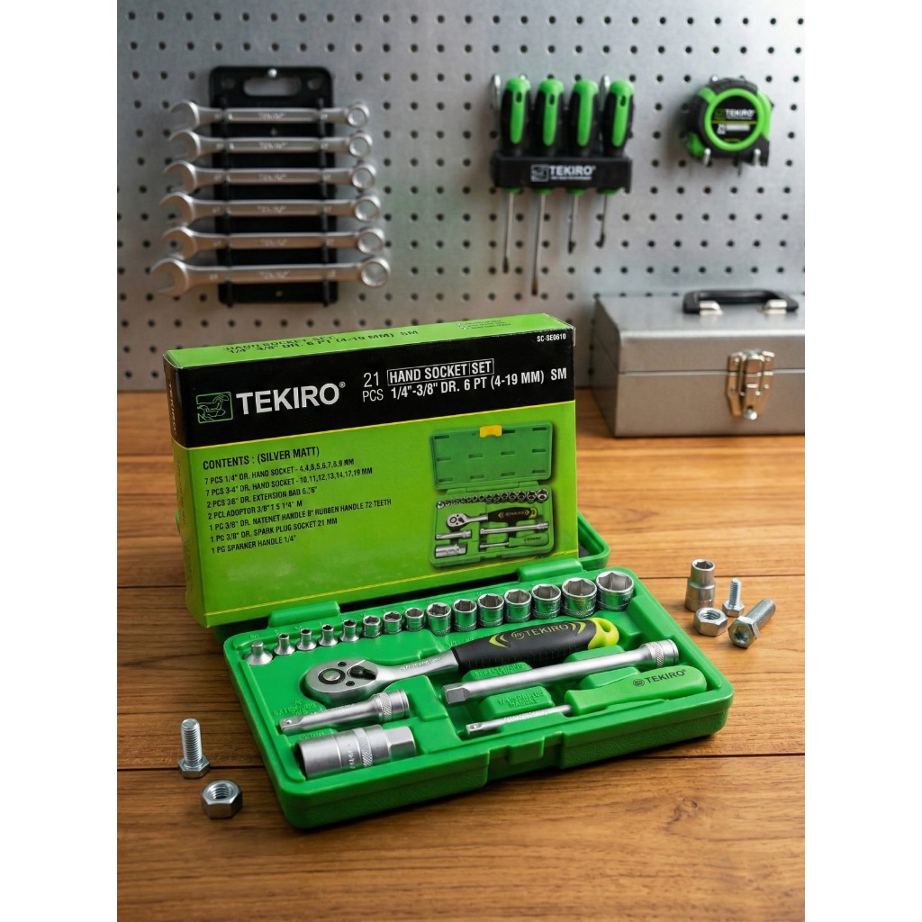 TEKIRO Socket Set 21PCS 6PT 4-19mm Kunci Mata Sok Lengkap Original