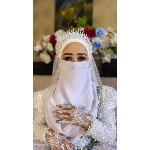 ZH store- cadar pengantin manik mutiara/cadar pengantin 2 layer/cadar pengantin short