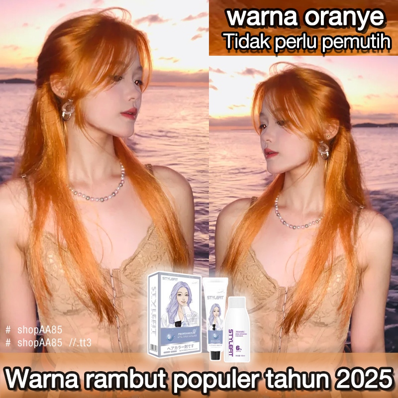 (Beli 100ml gratis 100ml)STYLE FIT cat rambut Oranye,Tidak perlu pemutih*200ml,pewarna rambut halal 