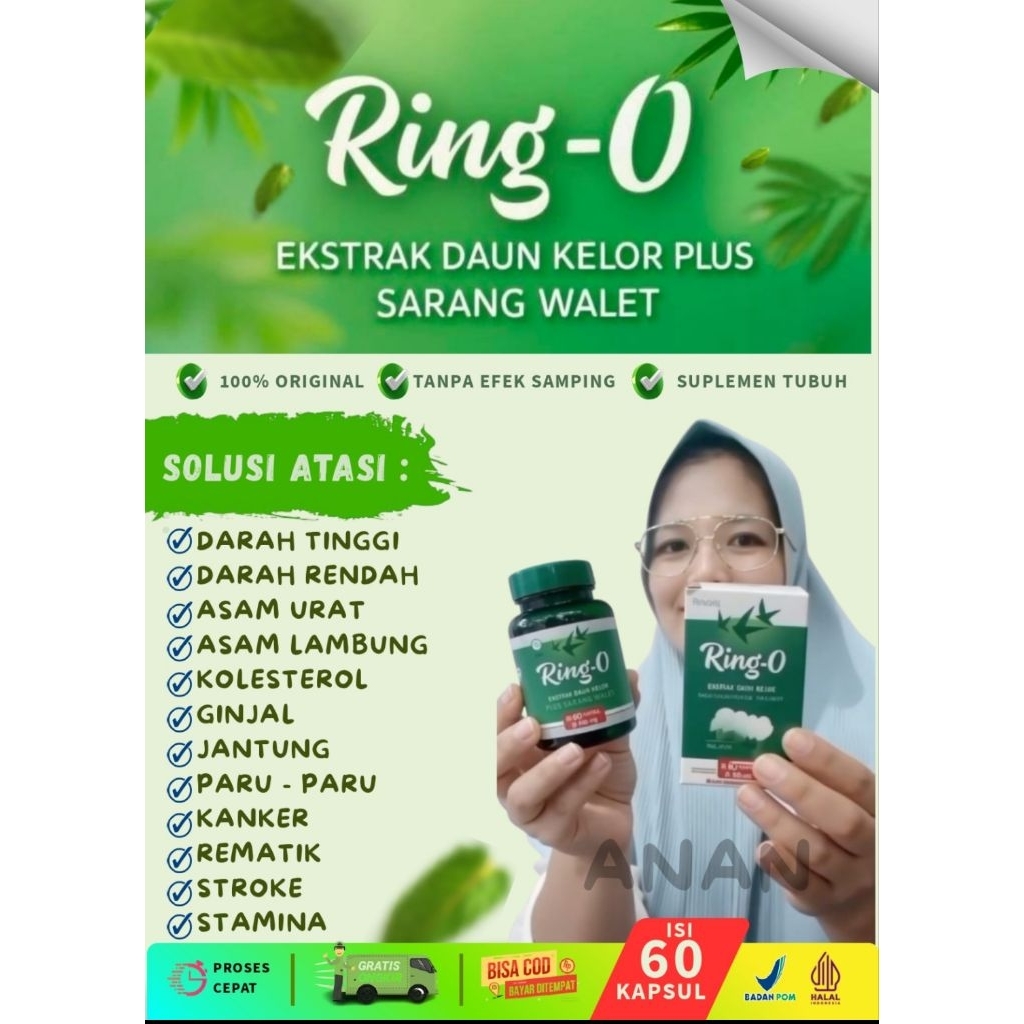 Kapsul Ring-O Sarang Walet Asli Untuk Kesehatan Jantung Ginjal Paru-Paru Dan Stamina Halal-BP0M