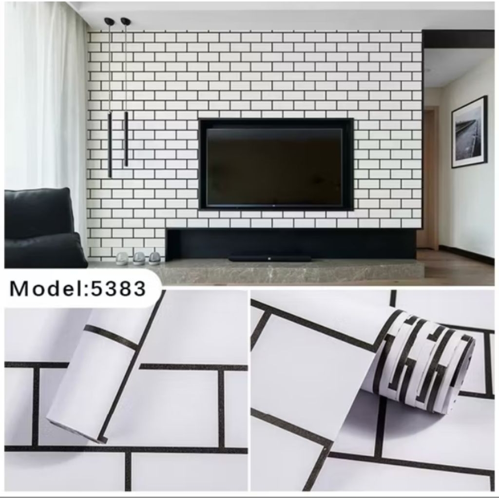 WALLPAPER STIKER DINDING BATA PUTIH LIS HITAM