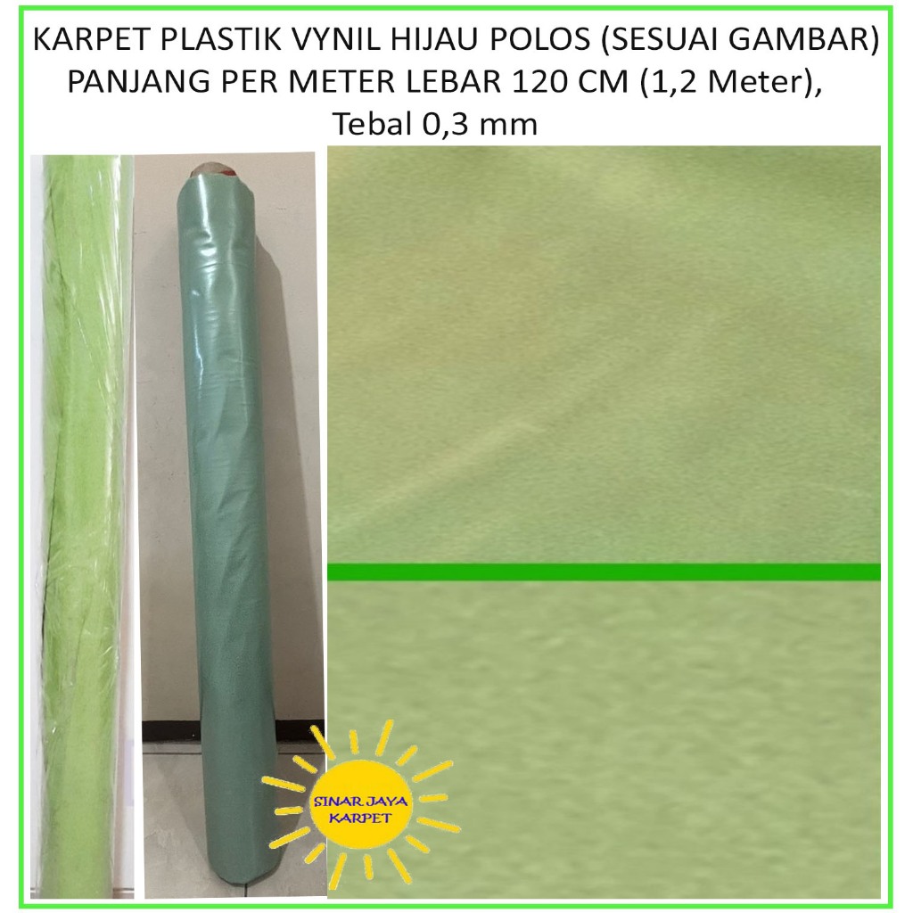 PER METER Karpet Lantai Plastik Vinyl METERAN MOTIF HIJAU POLOS (SESUAI GAMBAR) Lebar 1.2m